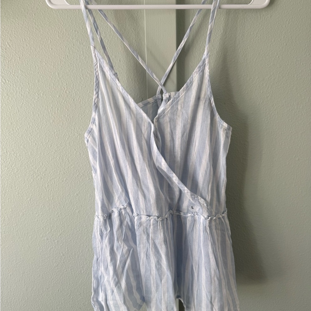 American Eagle Outfitters Light Blue & White Striped Romper